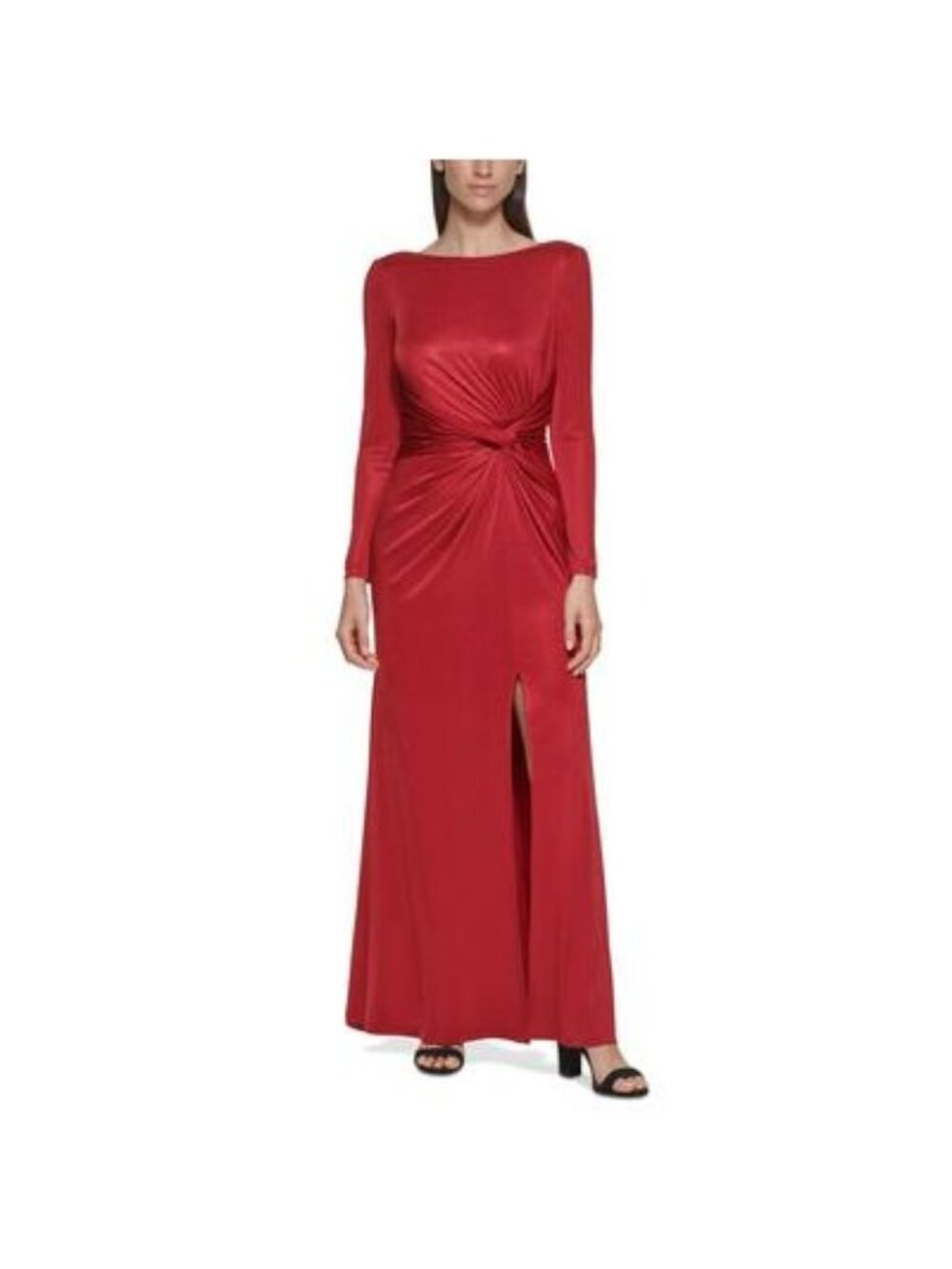Vince Camuto Women Metallic Long Sleeve Boat Neck Gown Dress Red Size 2P NWT